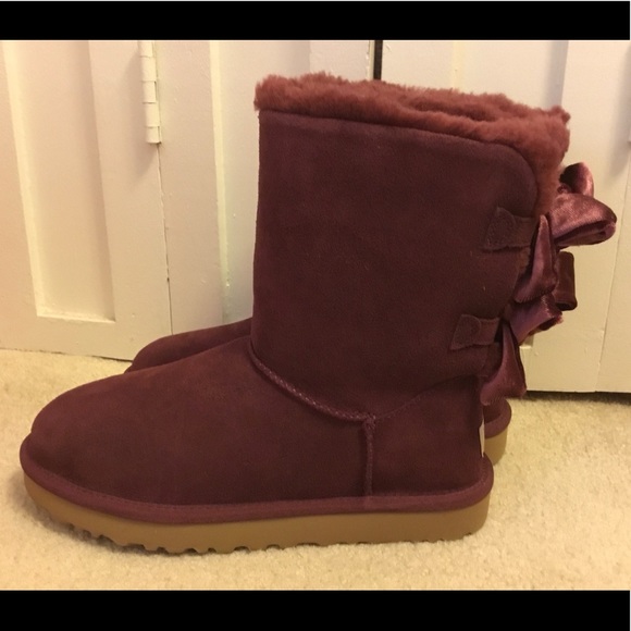 UGG | Shoes | Dark Red Ugg Boots With Bows | Poshmark